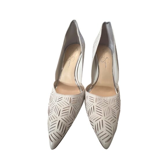 Jessica Simpson Womens White Leather Pointed-Toe High Heels Pumps Size 10 - Picture 2 of 7